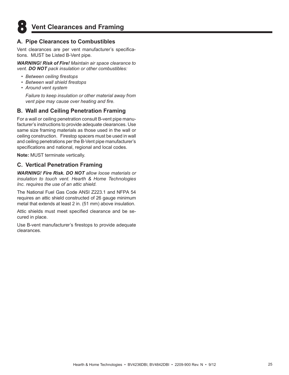 Vent clearances and framing | Hearth and Home Technologies Hearth&Home Fireplace BV4236DBI User Manual | Page 25 / 52