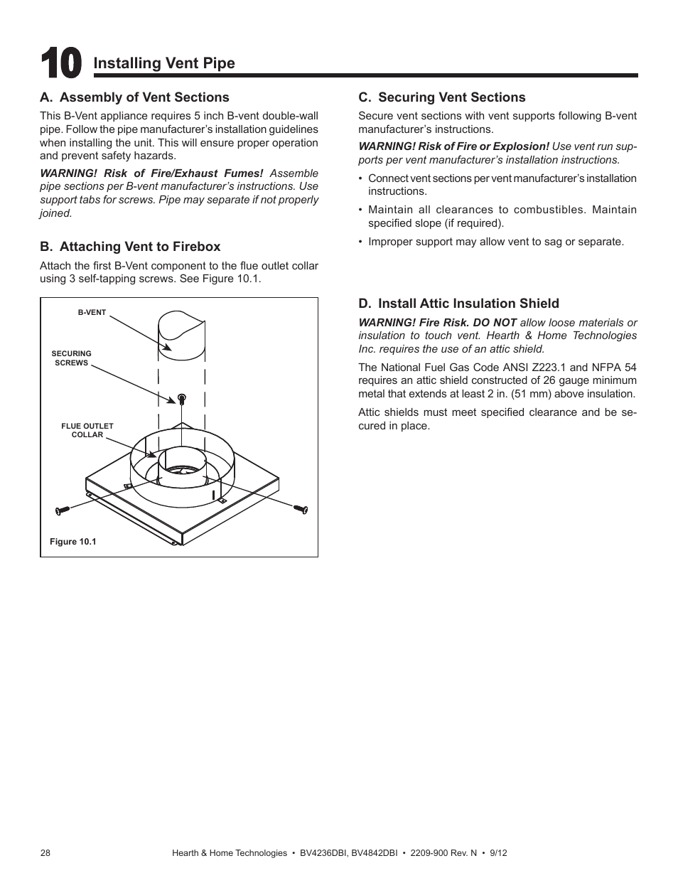 Installing vent pipe | Hearth and Home Technologies Hearth&Home Fireplace BV4236DBI User Manual | Page 28 / 52