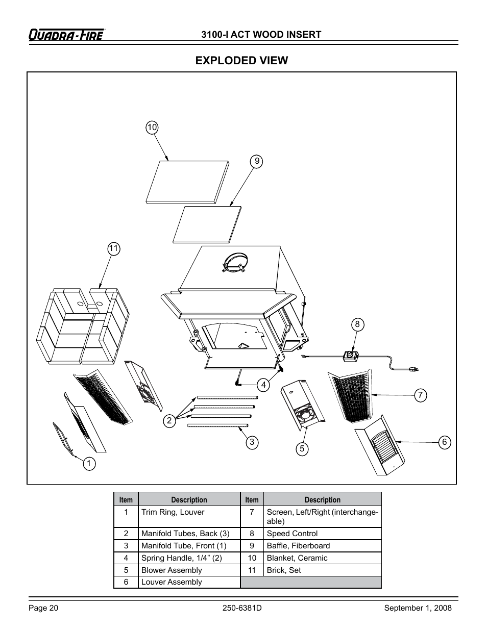 Exploded view | Hearth and Home Technologies 3100-I User Manual | Page 20 / 28