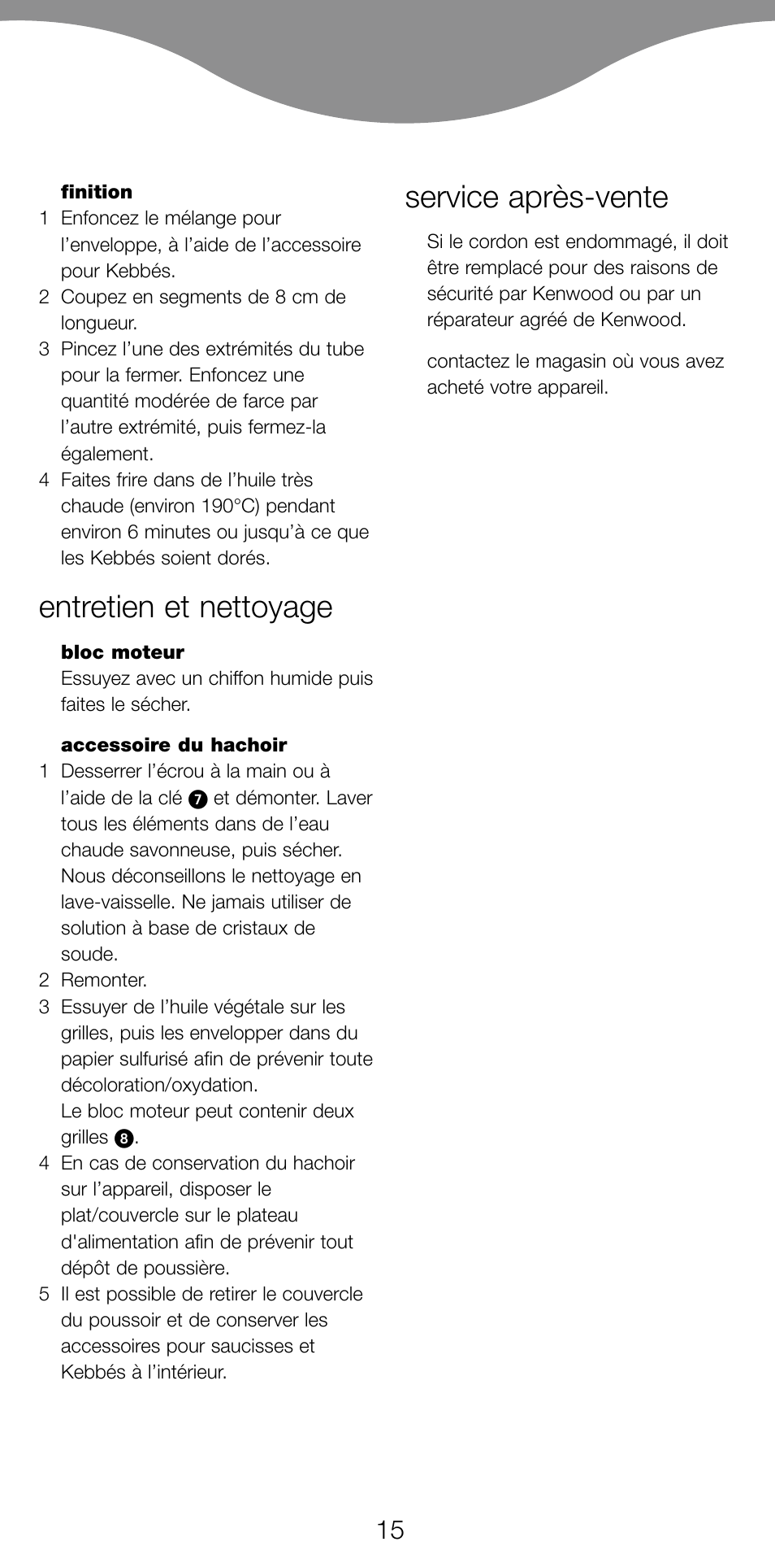 Entretien et nettoyage, Service après-vente | Kenwood MG470 User Manual | Page 20 / 76