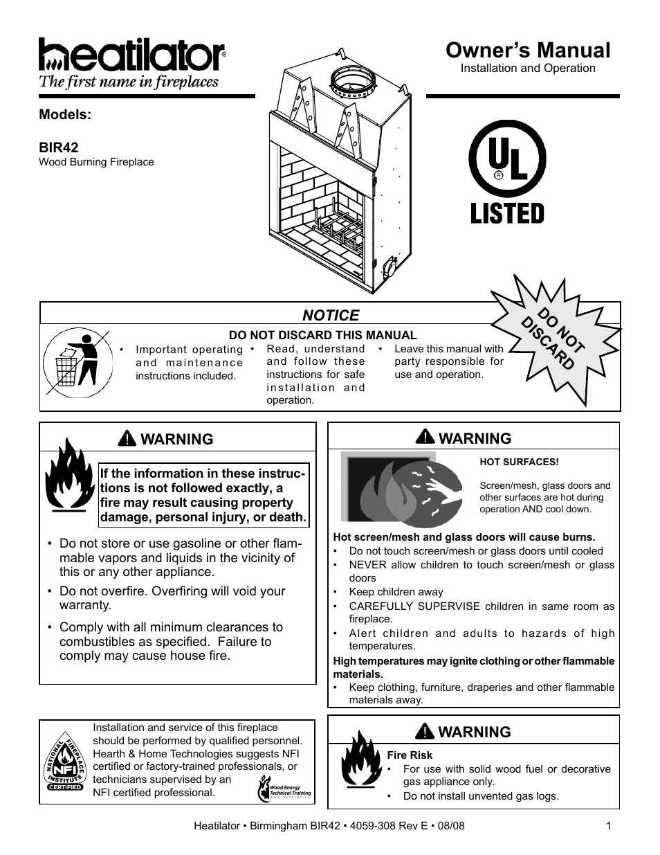 Hearth and Home Technologies BIR42 User Manual | 56 pages