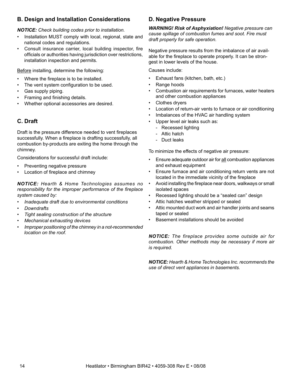 Hearth and Home Technologies BIR42 User Manual | Page 14 / 56