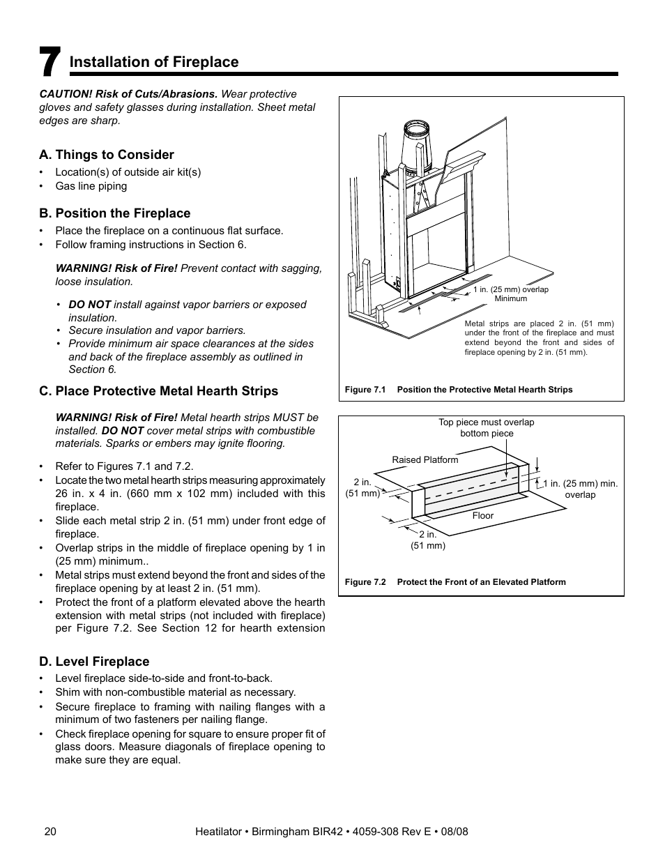 Installation of fireplace | Hearth and Home Technologies BIR42 User Manual | Page 20 / 56