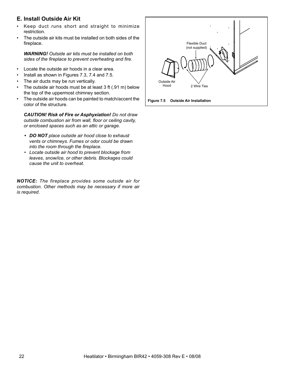 E. install outside air kit | Hearth and Home Technologies BIR42 User Manual | Page 22 / 56