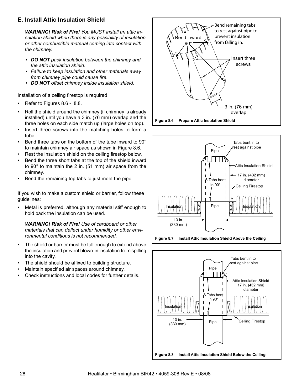E. install attic insulation shield | Hearth and Home Technologies BIR42 User Manual | Page 28 / 56