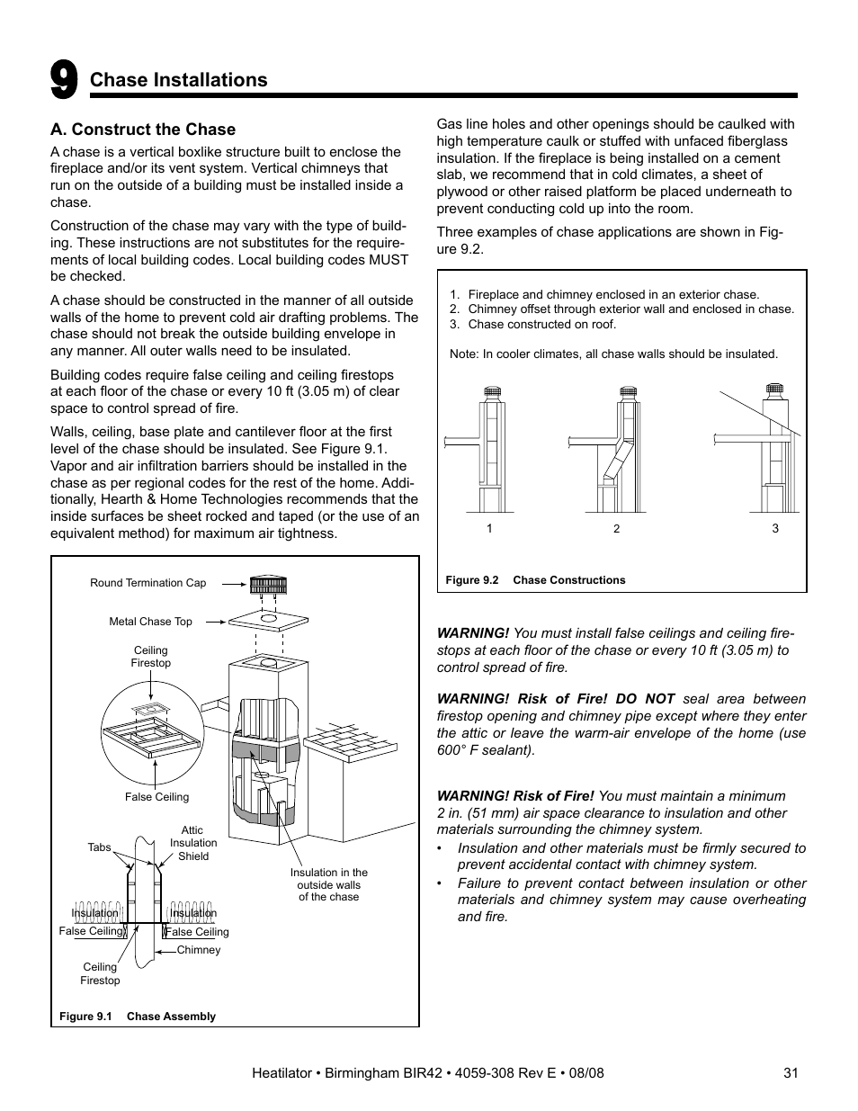 Chase installations | Hearth and Home Technologies BIR42 User Manual | Page 31 / 56