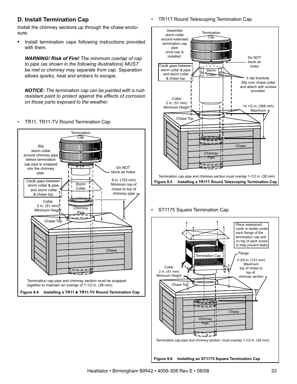 D. install termination cap | Hearth and Home Technologies BIR42 User Manual | Page 33 / 56