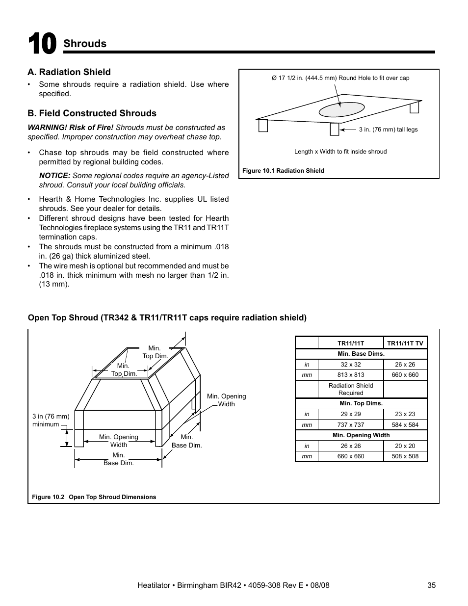 Shrouds | Hearth and Home Technologies BIR42 User Manual | Page 35 / 56