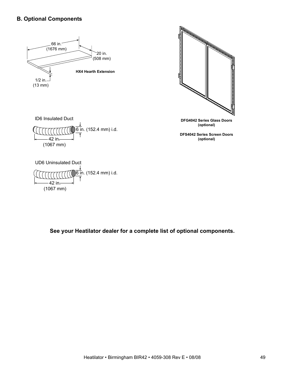 B. optional components | Hearth and Home Technologies BIR42 User Manual | Page 49 / 56