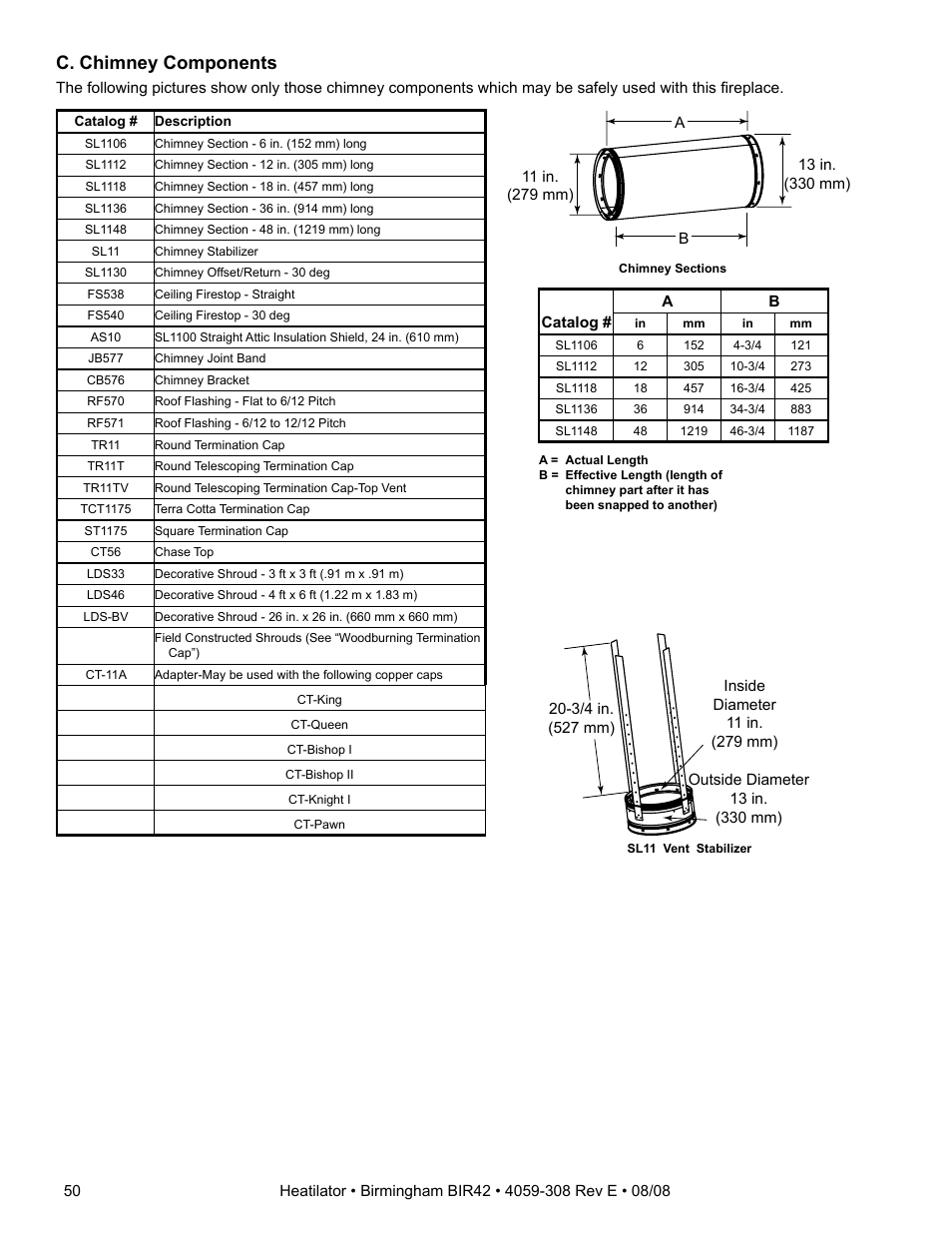 C. chimney components | Hearth and Home Technologies BIR42 User Manual | Page 50 / 56
