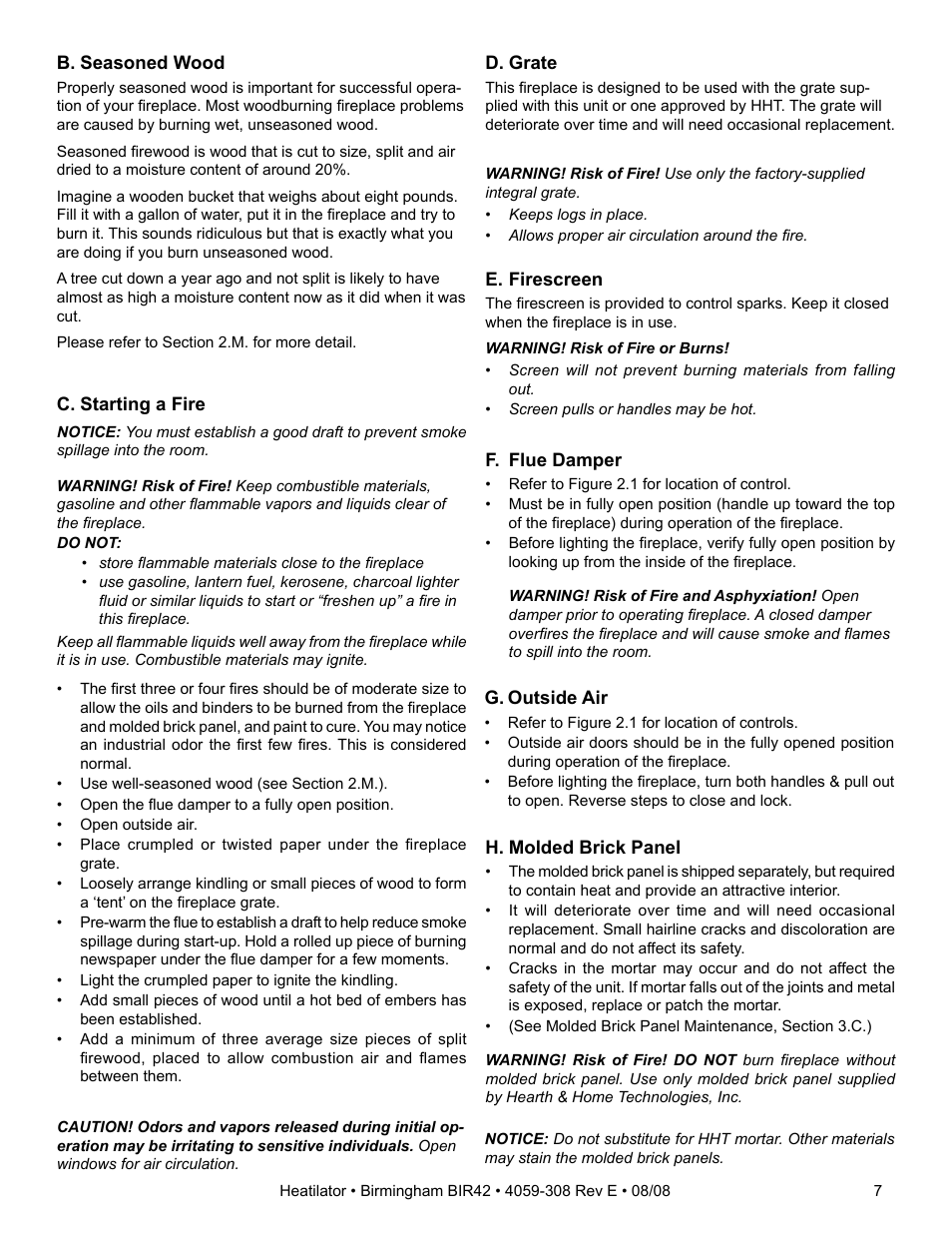 Hearth and Home Technologies BIR42 User Manual | Page 7 / 56
