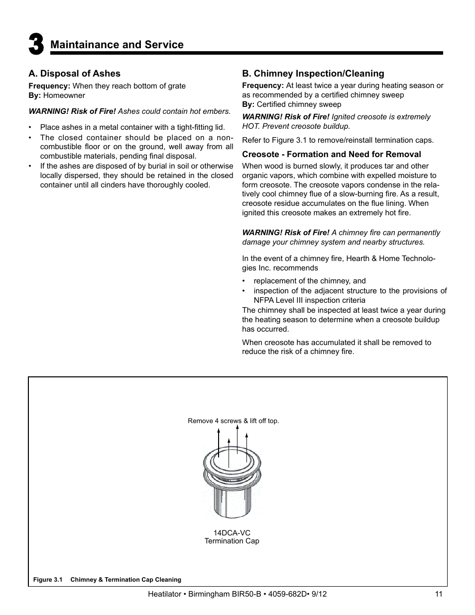 Maintainance and service | Hearth and Home Technologies BIR50-B User Manual | Page 11 / 50