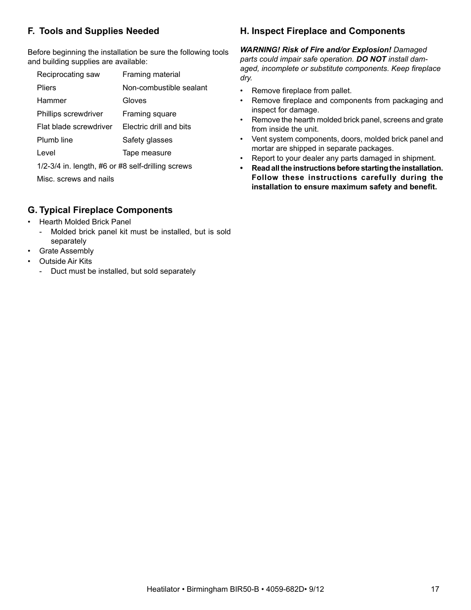 Hearth and Home Technologies BIR50-B User Manual | Page 17 / 50