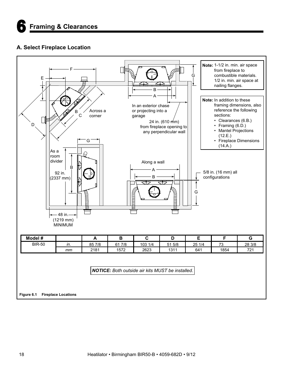 Framing & clearances, A. select fireplace location | Hearth and Home Technologies BIR50-B User Manual | Page 18 / 50