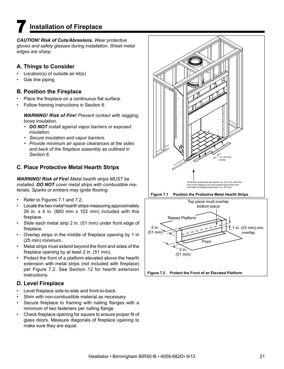 Installation of fireplace | Hearth and Home Technologies BIR50-B User Manual | Page 21 / 50