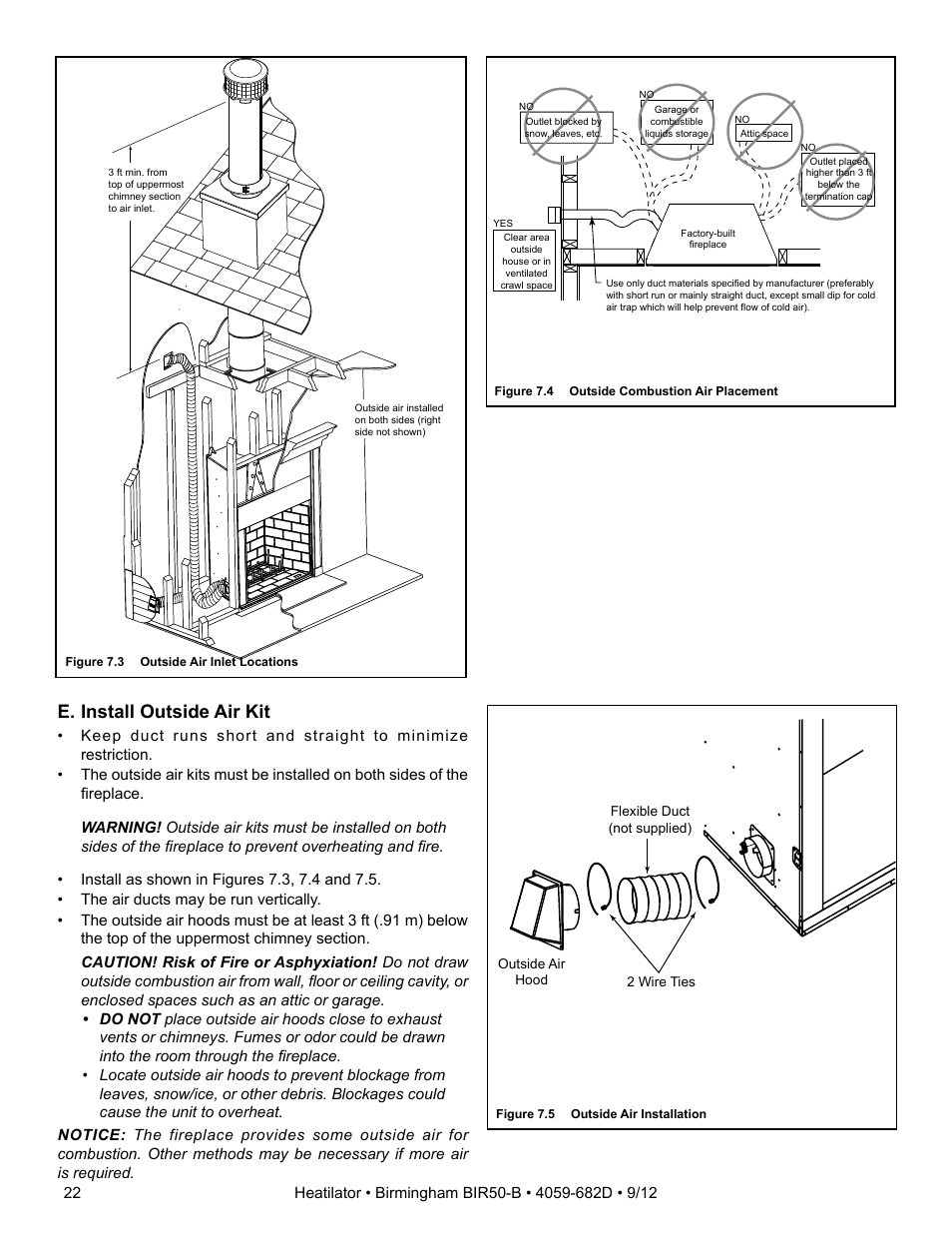 E. install outside air kit | Hearth and Home Technologies BIR50-B User Manual | Page 22 / 50