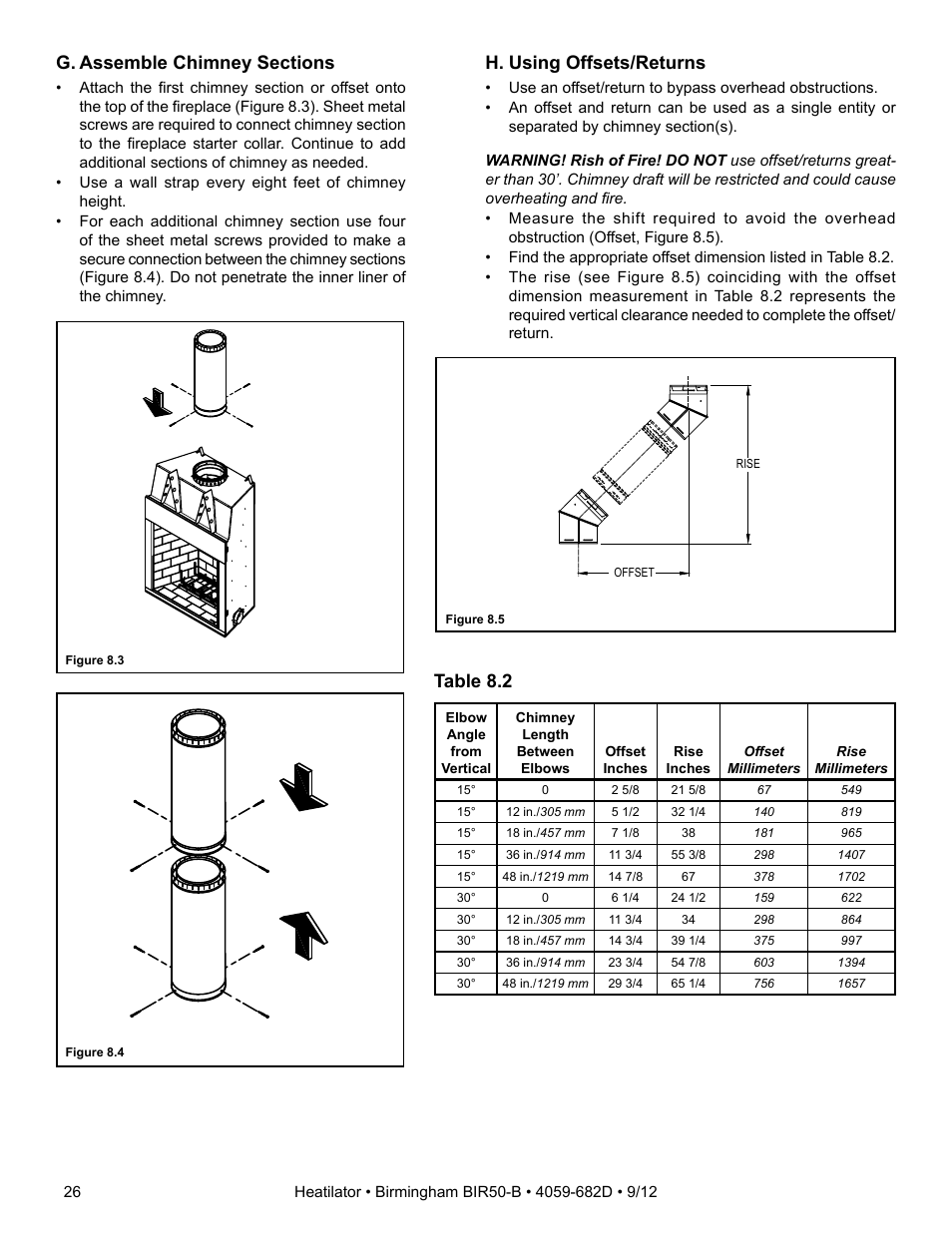 H. using offsets/returns, Table 8.2 | Hearth and Home Technologies BIR50-B User Manual | Page 26 / 50