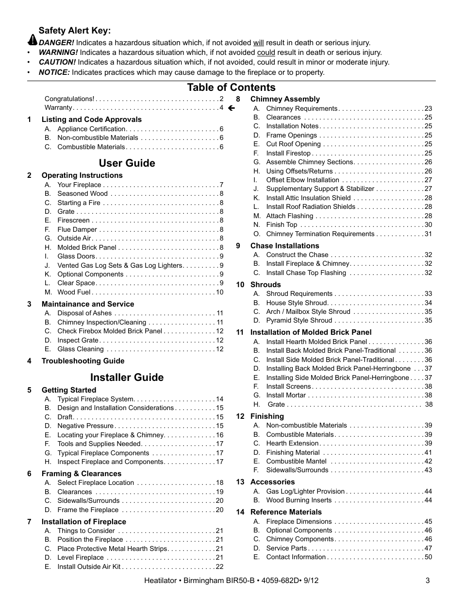 Hearth and Home Technologies BIR50-B User Manual | Page 3 / 50