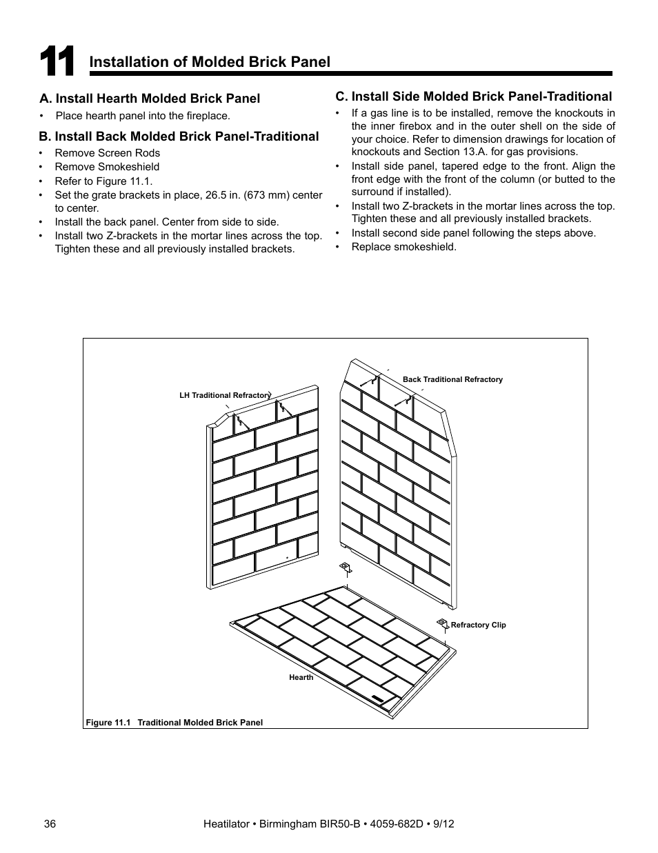 Installation of molded brick panel | Hearth and Home Technologies BIR50-B User Manual | Page 36 / 50
