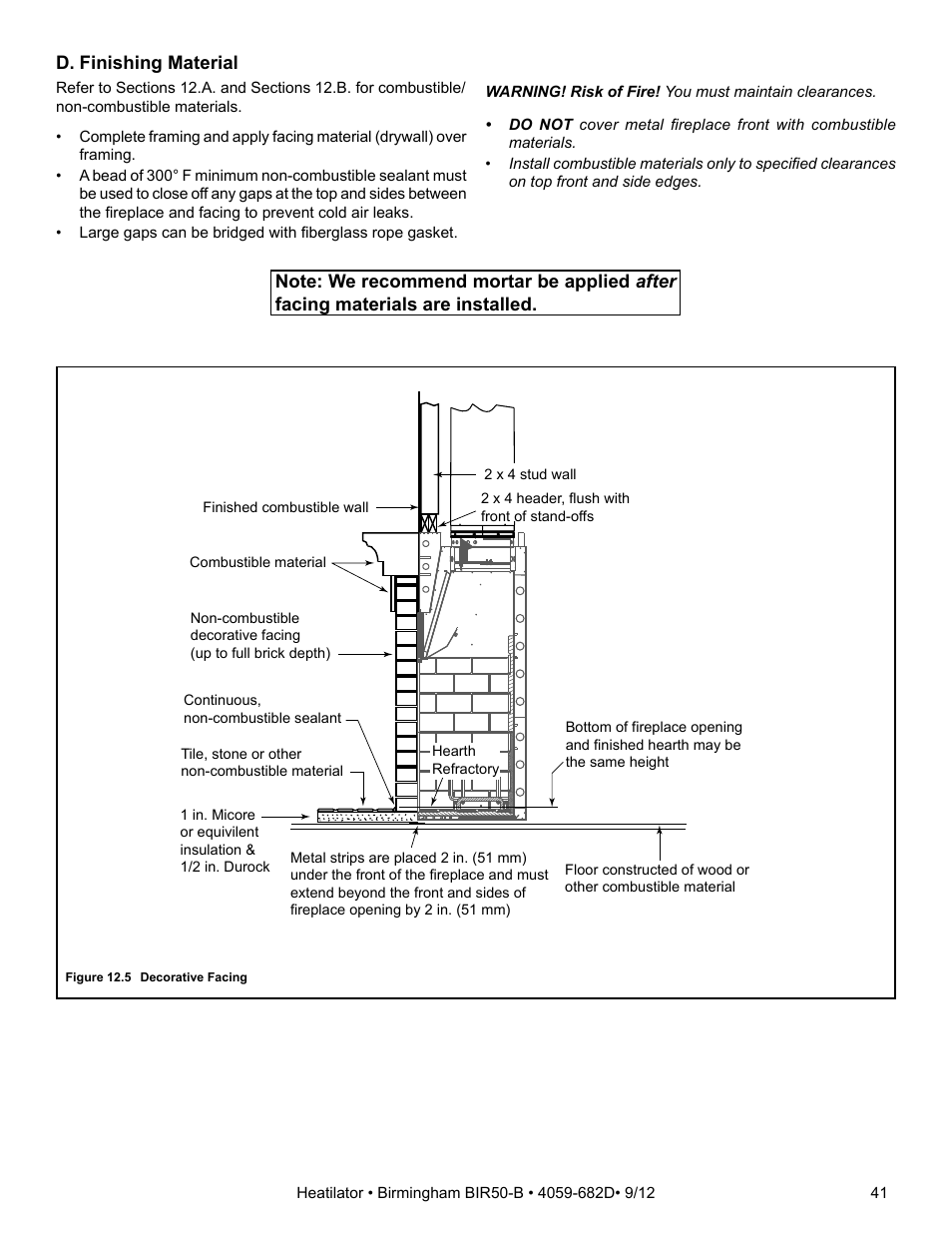 D. finishing material | Hearth and Home Technologies BIR50-B User Manual | Page 41 / 50