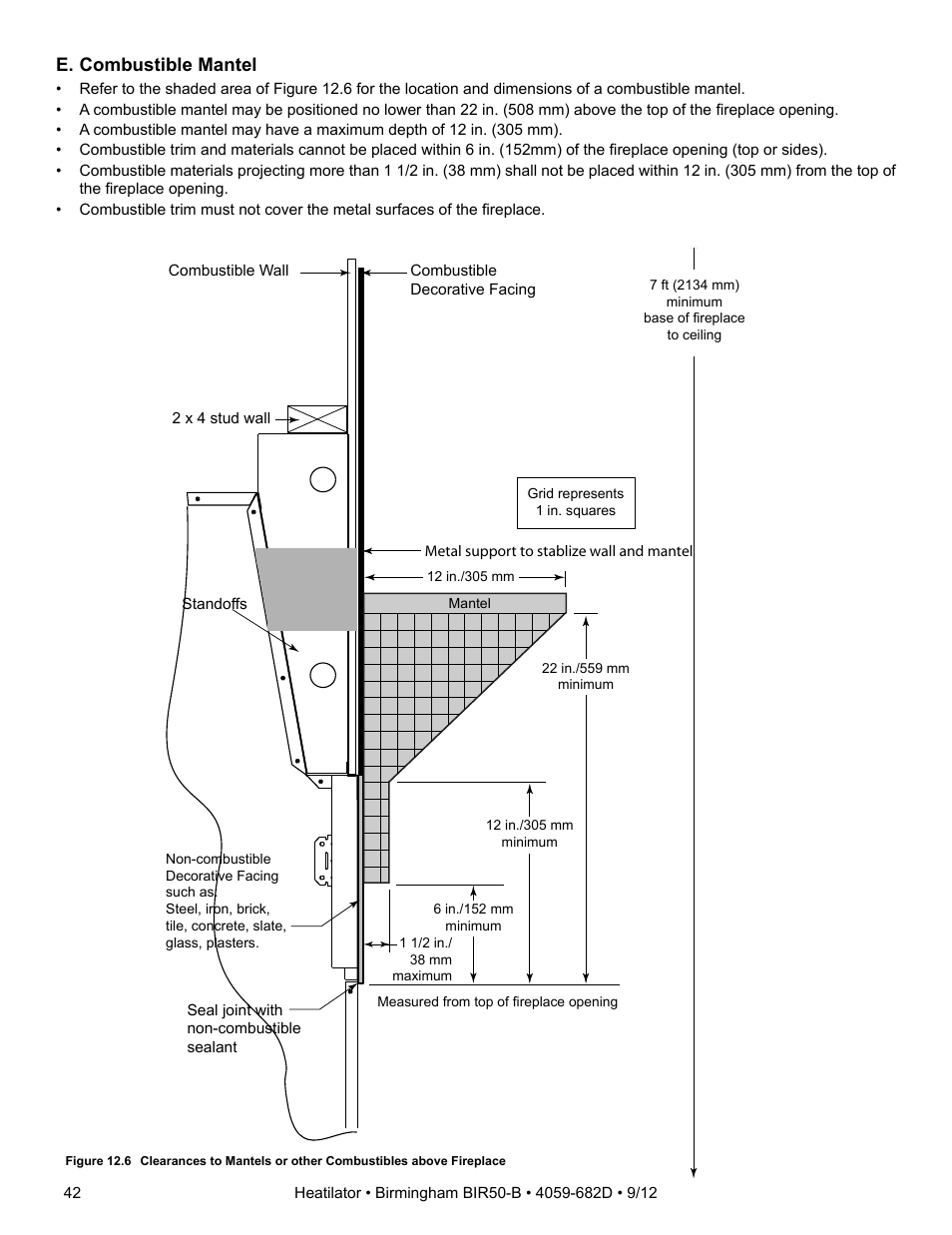 E. combustible mantel | Hearth and Home Technologies BIR50-B User Manual | Page 42 / 50