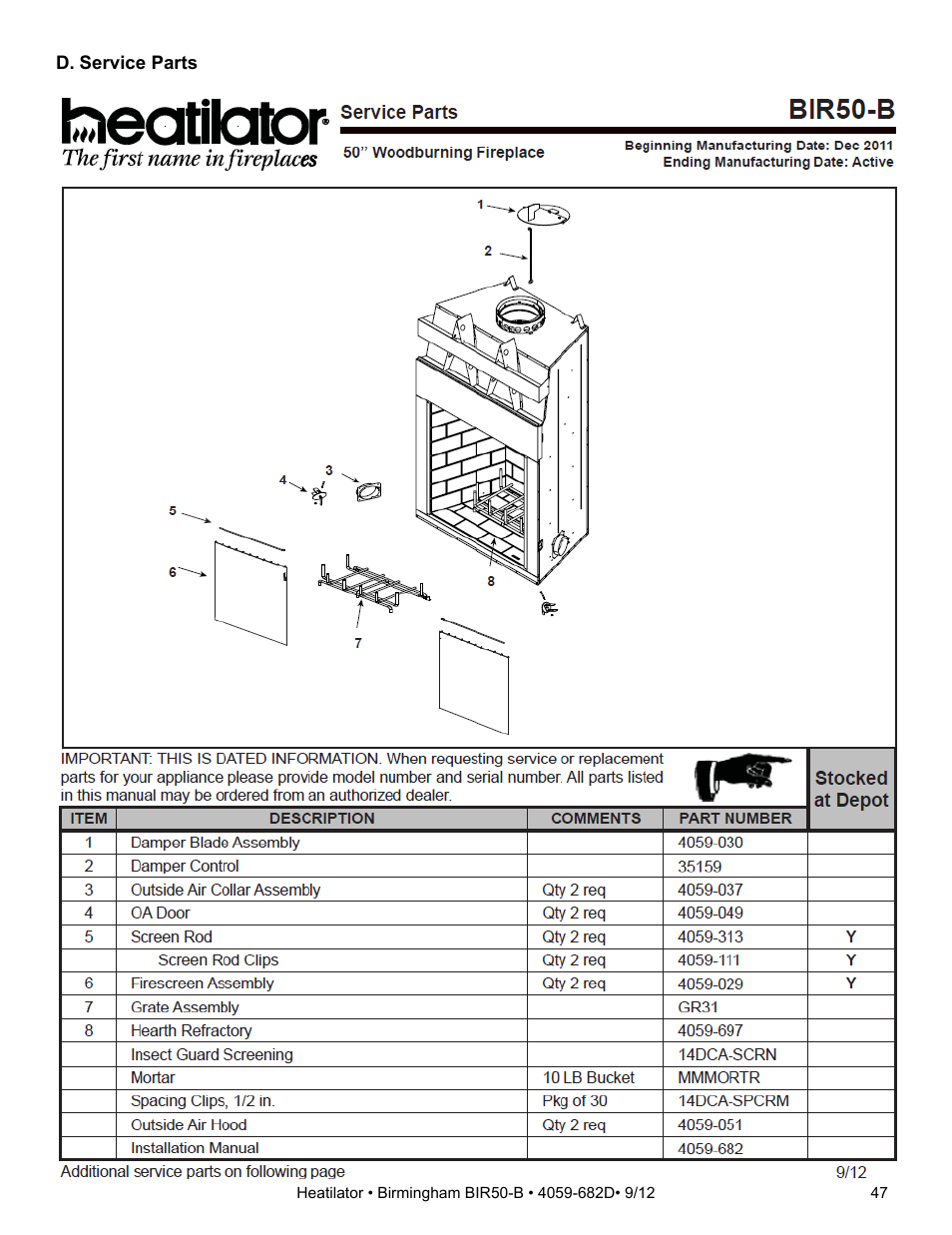 Hearth and Home Technologies BIR50-B User Manual | Page 47 / 50
