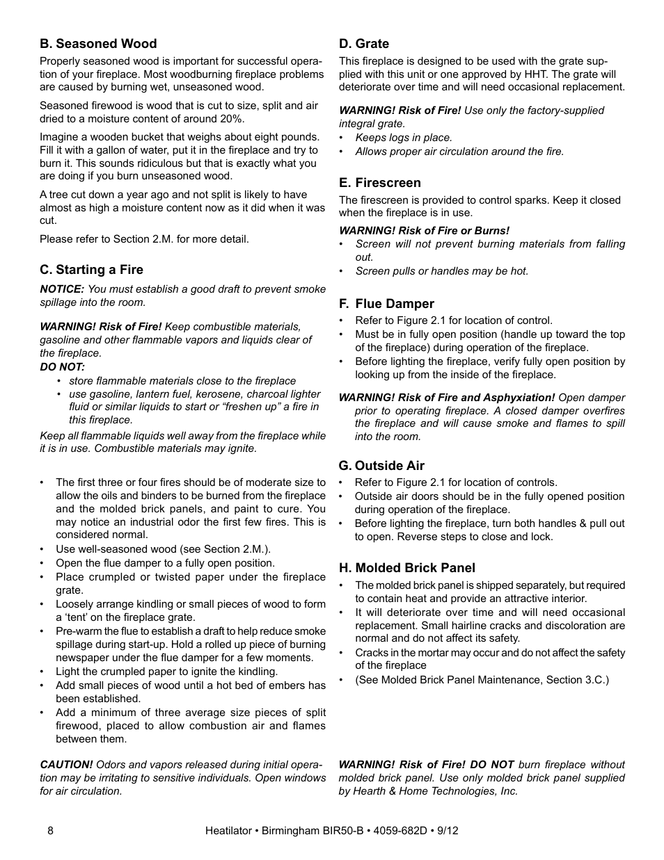 Hearth and Home Technologies BIR50-B User Manual | Page 8 / 50