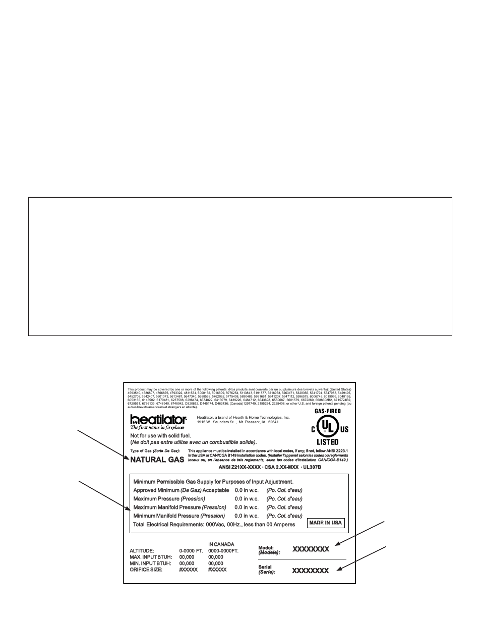 Listing label information/location, Homeowner reference information, Model number | Nn a a tura l tura l ga s ga s | Hearth and Home Technologies FireBrick Gas Insert ADI-ZCFB-S User Manual | Page 2 / 40