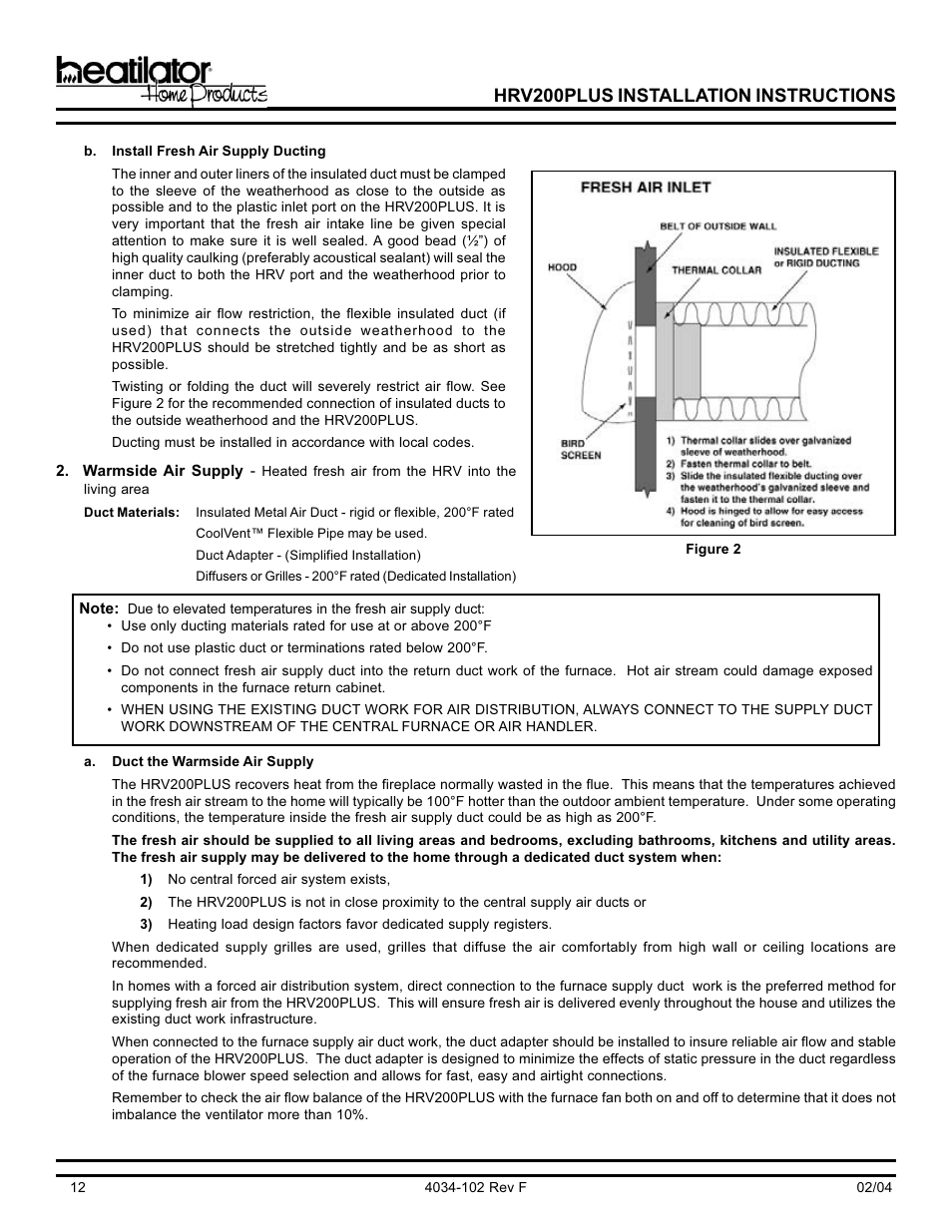 Hrv200plus installation instructions | Hearth and Home Technologies Heat Recovery Ventilator HRV200PLUS User Manual | Page 12 / 48
