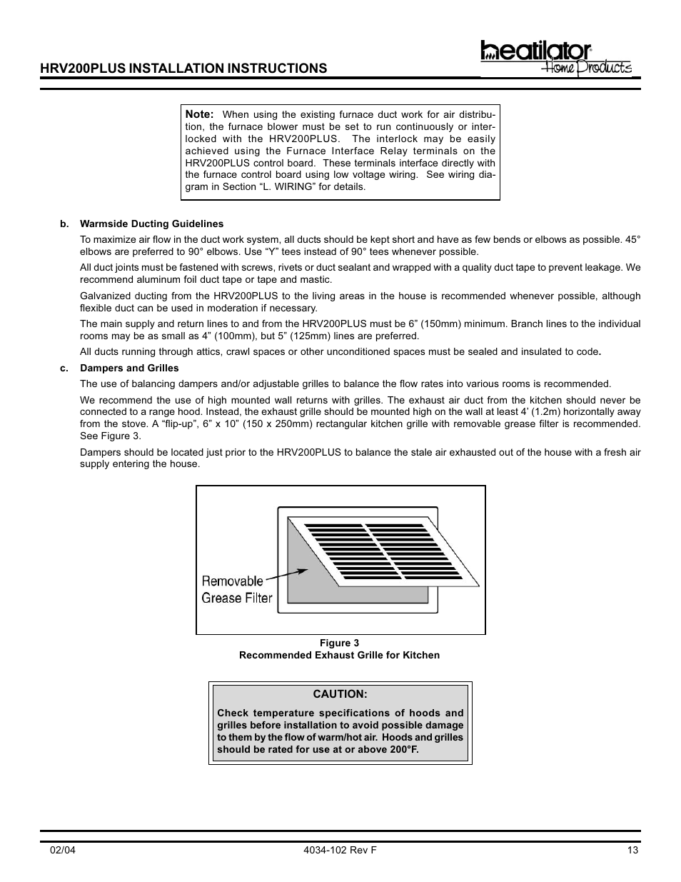 Hrv200plus installation instructions | Hearth and Home Technologies Heat Recovery Ventilator HRV200PLUS User Manual | Page 13 / 48
