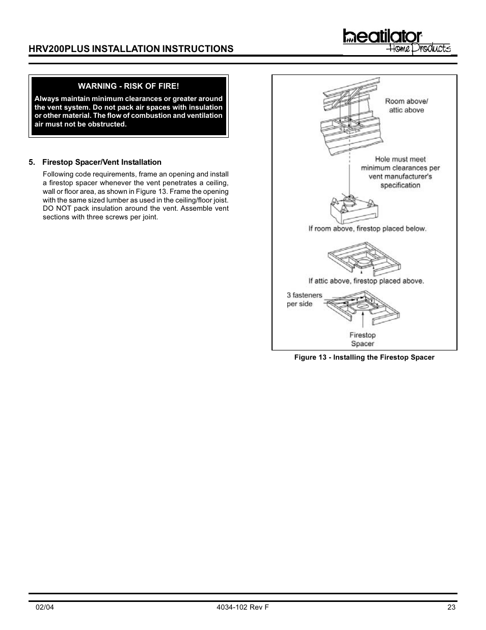 Hrv200plus installation instructions | Hearth and Home Technologies Heat Recovery Ventilator HRV200PLUS User Manual | Page 23 / 48