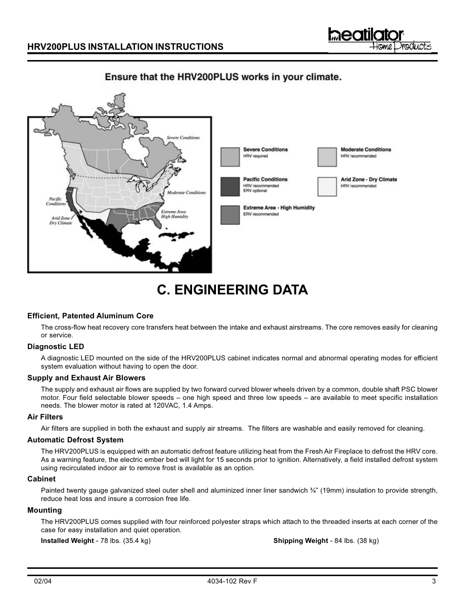 C. engineering data | Hearth and Home Technologies Heat Recovery Ventilator HRV200PLUS User Manual | Page 3 / 48