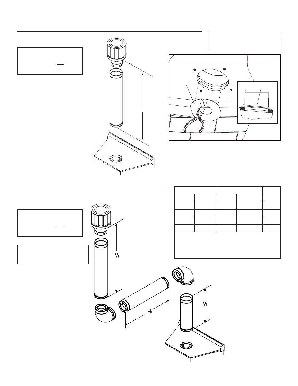 Top vent - vertical termination no elbow, Two elbows, 3 ft. min. (914mm) | Hearth and Home Technologies ESCAPE-42DV User Manual | Page 16 / 57