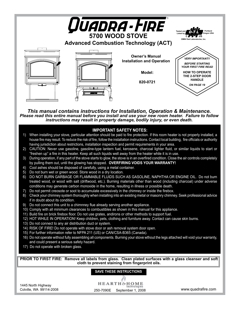 Hearth and Home Technologies 820-0721 User Manual | 32 pages