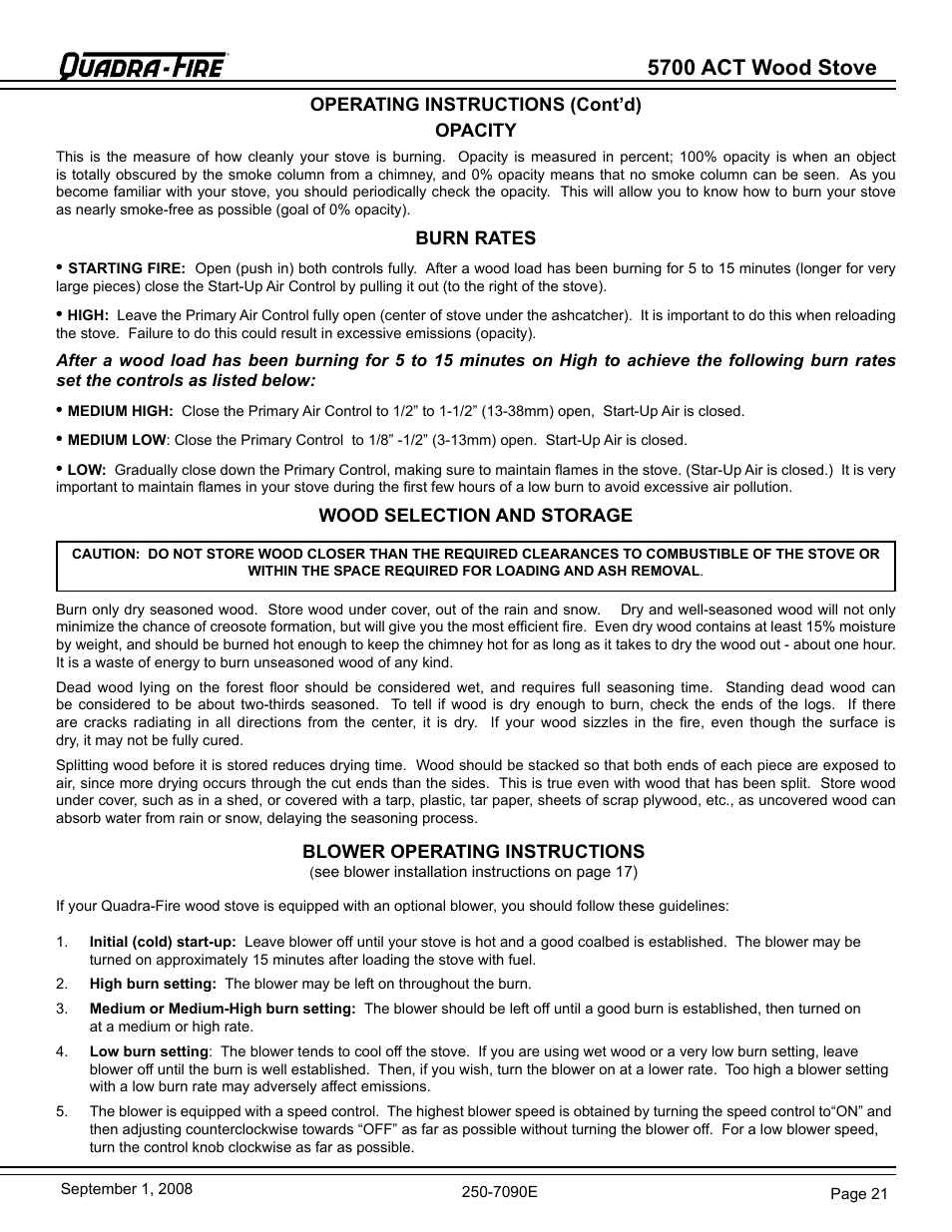 5700 act wood stove | Hearth and Home Technologies 820-0721 User Manual | Page 21 / 32