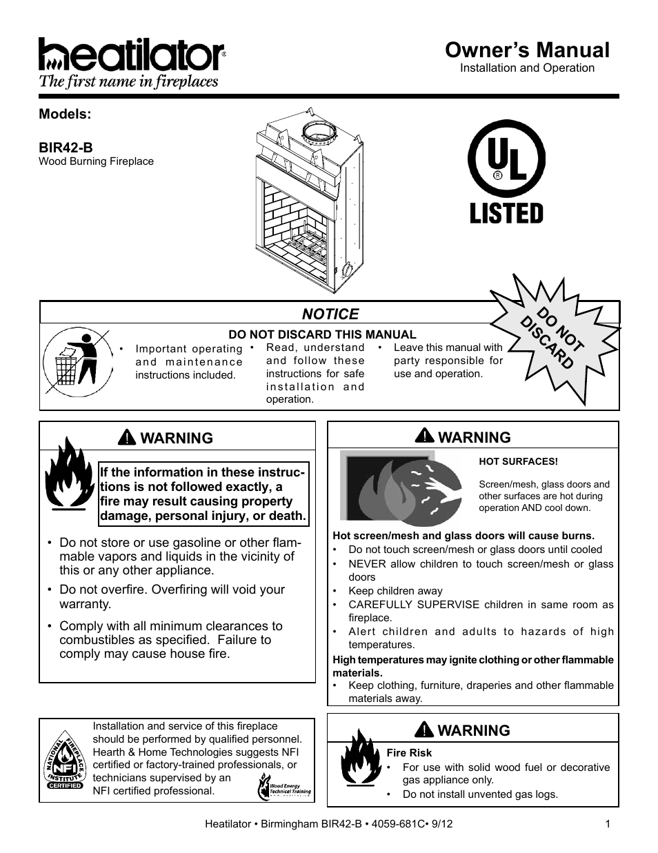 Hearth and Home Technologies BIR42-B User Manual | 55 pages