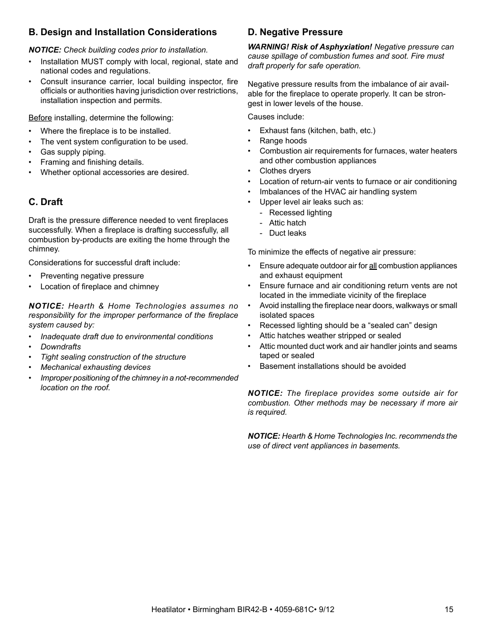 Hearth and Home Technologies BIR42-B User Manual | Page 15 / 55