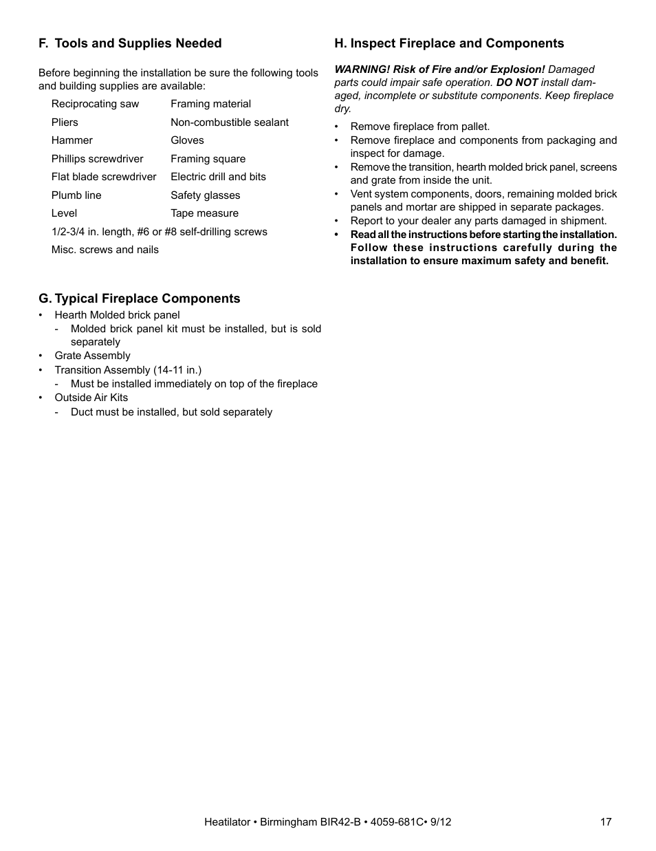 Hearth and Home Technologies BIR42-B User Manual | Page 17 / 55