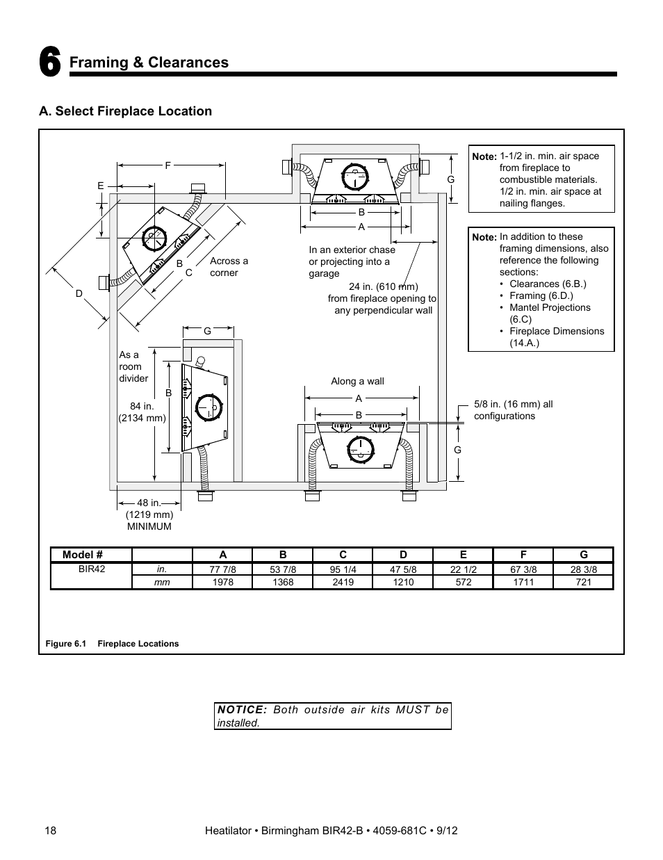 Framing & clearances, A. select fireplace location | Hearth and Home Technologies BIR42-B User Manual | Page 18 / 55