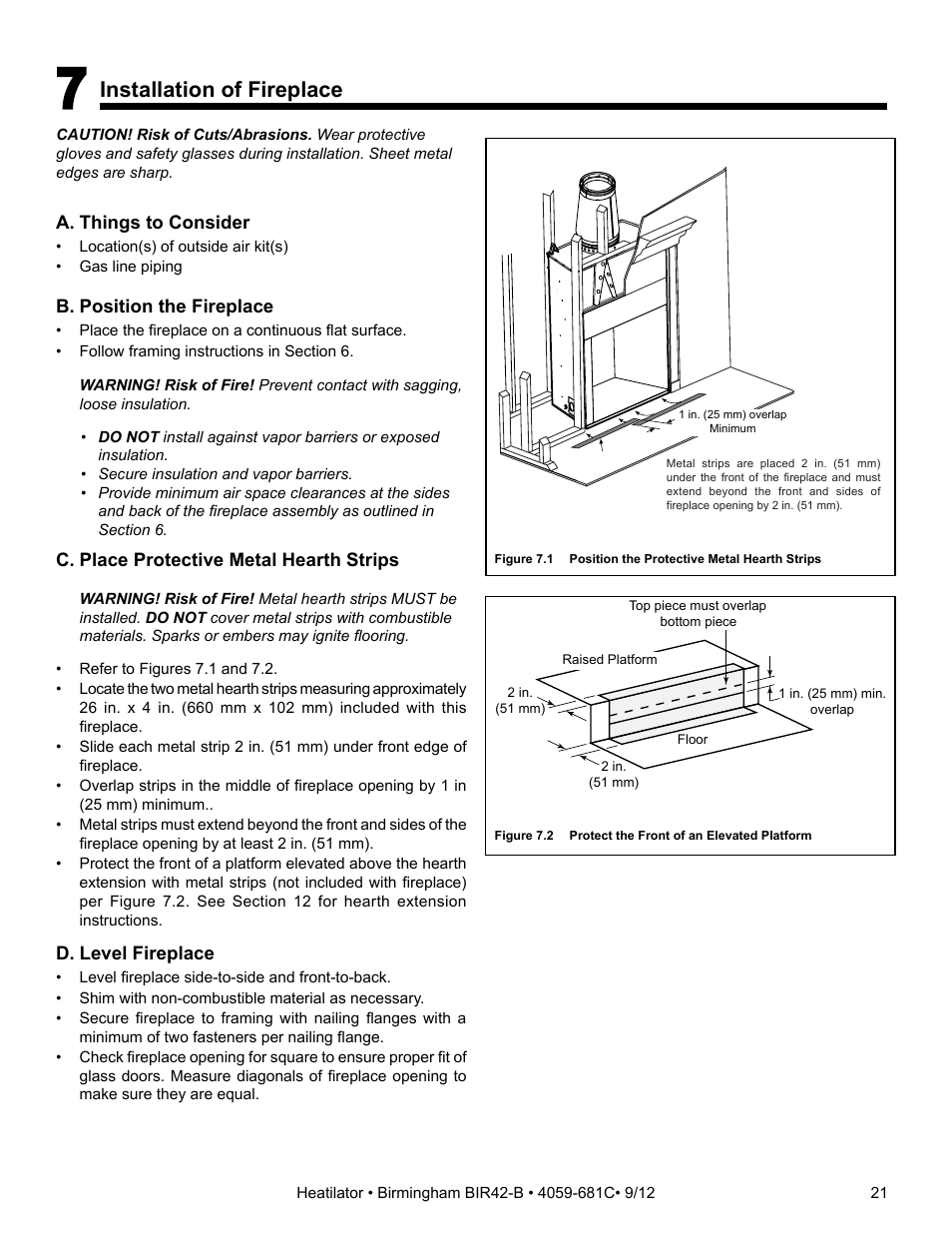 Installation of fireplace | Hearth and Home Technologies BIR42-B User Manual | Page 21 / 55