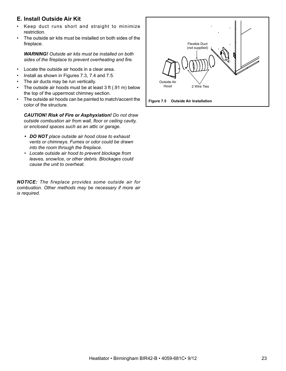 E. install outside air kit | Hearth and Home Technologies BIR42-B User Manual | Page 23 / 55