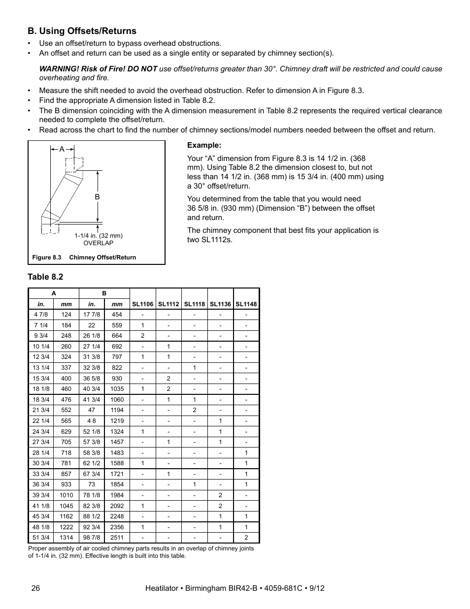 B. using offsets/returns, Table 8.2 | Hearth and Home Technologies BIR42-B User Manual | Page 26 / 55