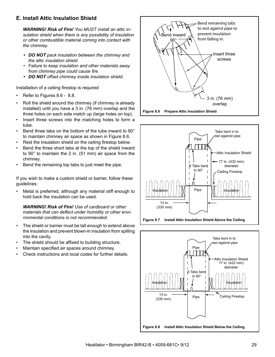 E. install attic insulation shield | Hearth and Home Technologies BIR42-B User Manual | Page 29 / 55