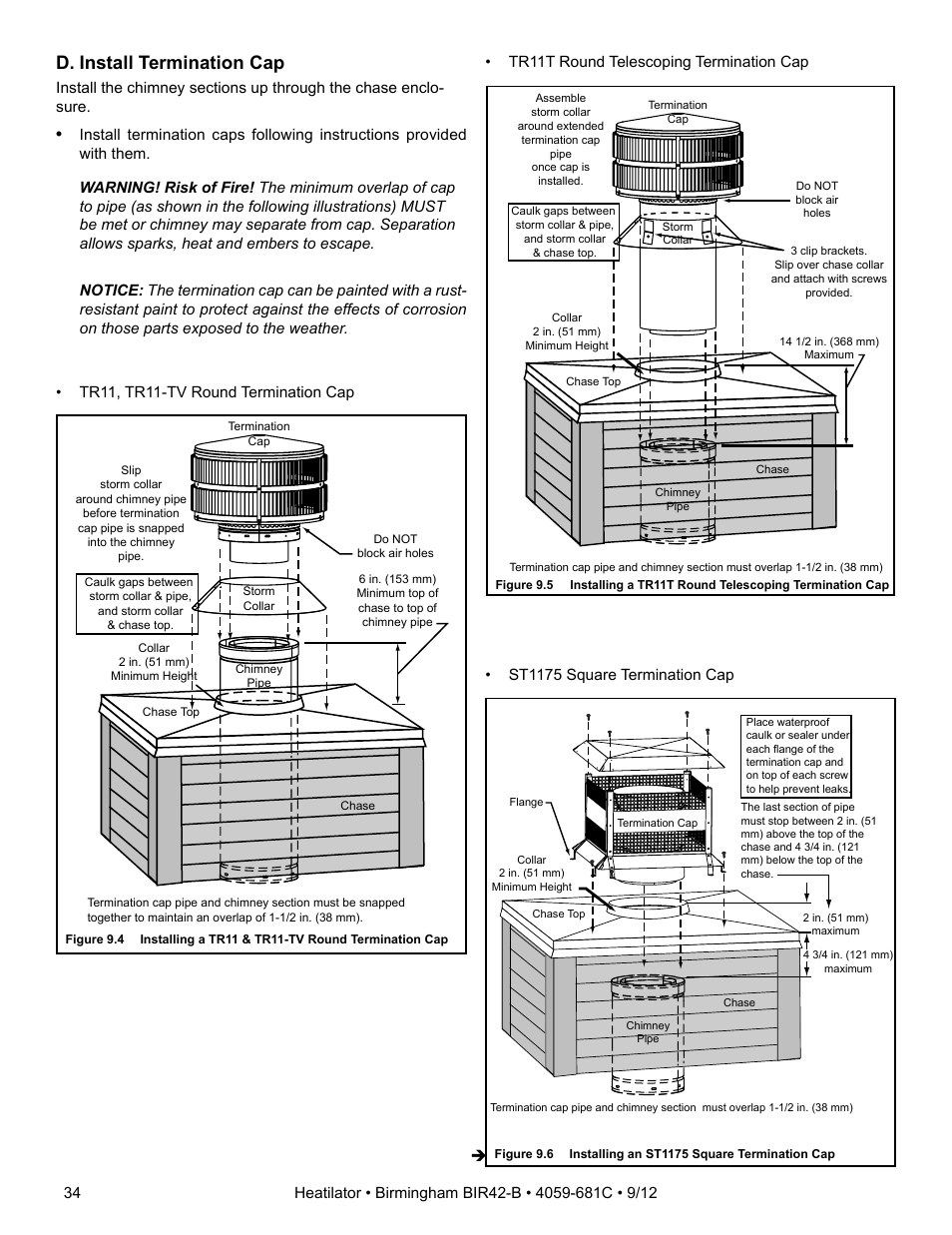 D. install termination cap | Hearth and Home Technologies BIR42-B User Manual | Page 34 / 55
