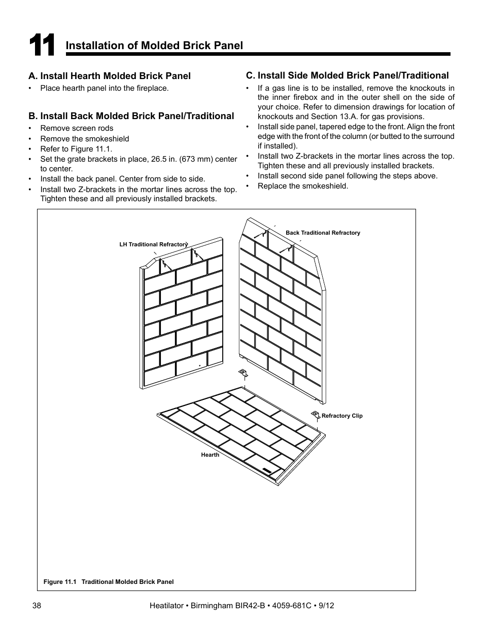 Installation of molded brick panel | Hearth and Home Technologies BIR42-B User Manual | Page 38 / 55