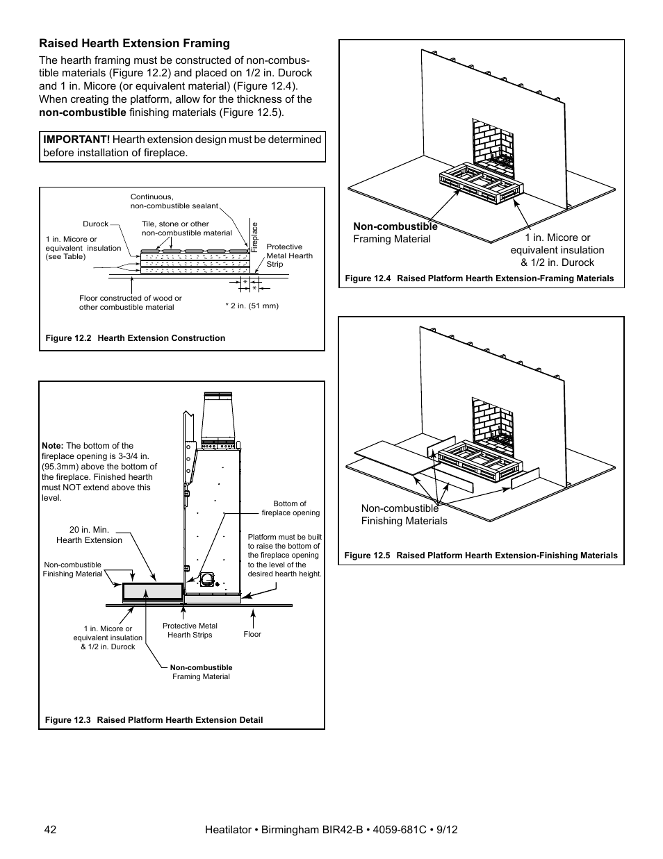 Raised hearth extension framing | Hearth and Home Technologies BIR42-B User Manual | Page 42 / 55