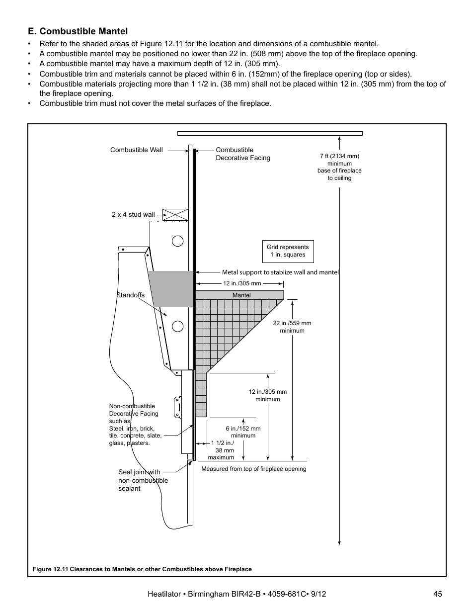 E. combustible mantel | Hearth and Home Technologies BIR42-B User Manual | Page 45 / 55