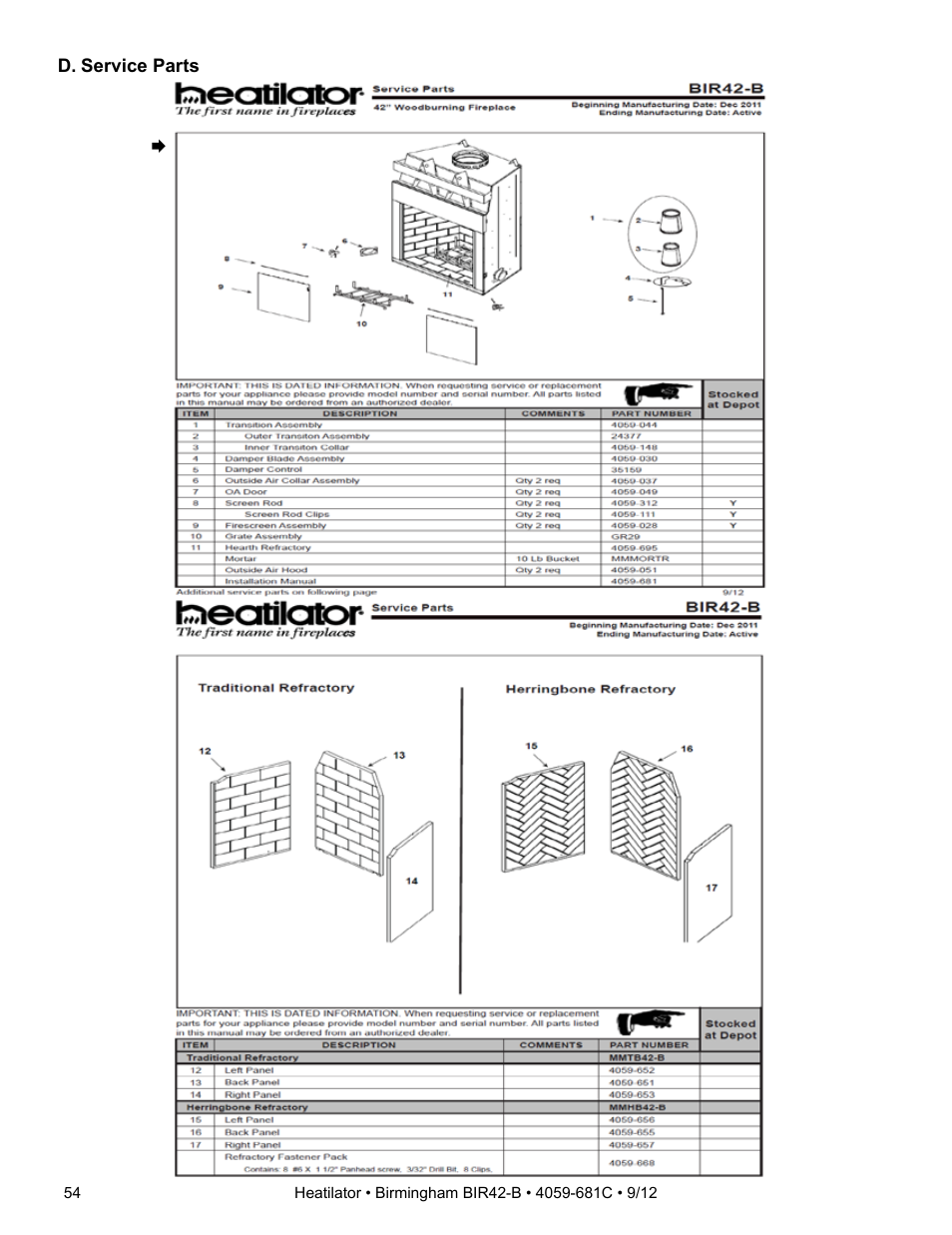 Hearth and Home Technologies BIR42-B User Manual | Page 54 / 55