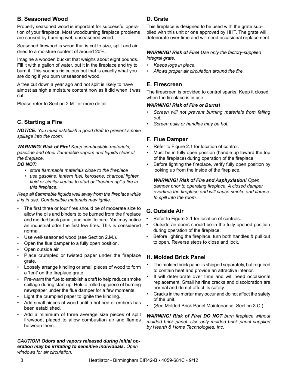 Hearth and Home Technologies BIR42-B User Manual | Page 8 / 55