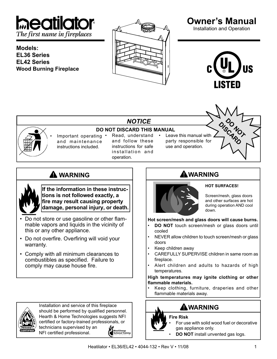 Hearth and Home Technologies EL36 Series User Manual | 52 pages